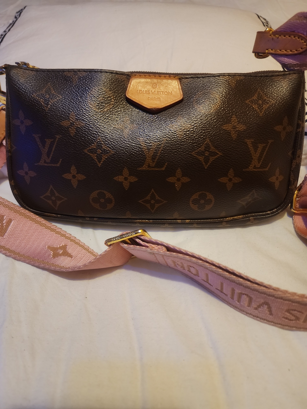 Louis Vuitton Monogram Crossbody Bag with Pink Strap